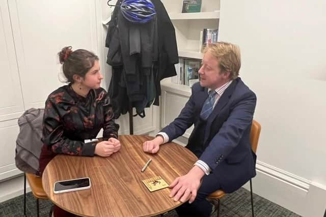 Elicia discussed in parliament issues young people faced with mental health  with Paul Bristow.