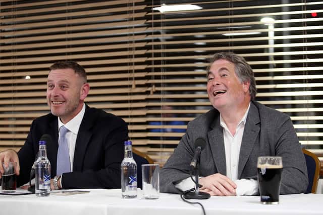 Posh chairman Darragh MacAnthony (left) and co-owner Stewart 'Randy' Thompson.