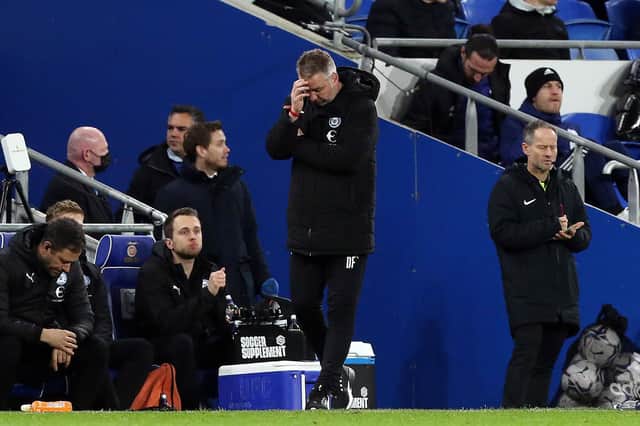 Peterborough United Manager Darren Ferguson cuts a frustrated figure on the touchline at Cardiff City. Photo: Joe Dent/theposh.com.