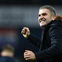 Preston manager Ryan Lowe celebrates a recent win at West Brom. Photo: Clive Mason/Getty Images.