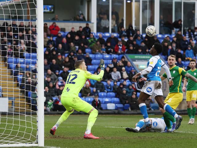 Kwame Poku of Peterborough United goes close to scoring against Preston North End. Photo: Joe Dent/theposh.com.