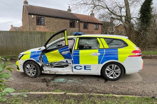 One of the damaged cars