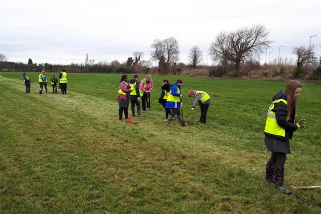 Children from Duke of Bedford Primary School taking part in the planting