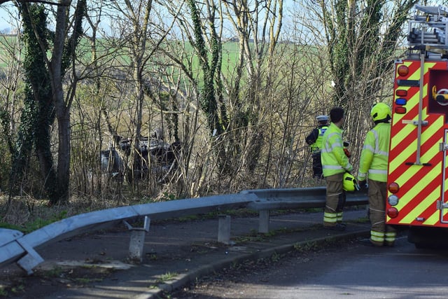 Sussex Police said the man, who was the driver, was the only occupant in the vehicle and was taken to hospital by the ambulance service with minor injuries.