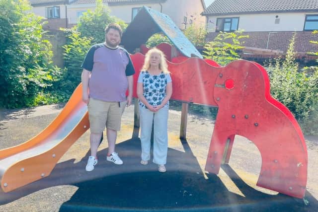 Cllrs Andrew and Sandra Bond at the current play area at Ambleside Gardens.