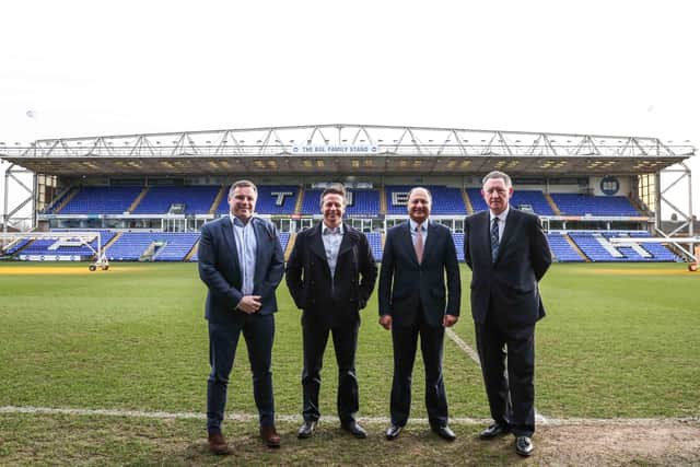 Left to right: Peterborough United Chief Executive David Paton, Sports Minister Nigel Huddleston MP,  Shailesh Vara MP and Club Director Bob Symns.