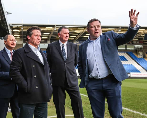 Peterborough United Chief Executive David Paton gives Nigel Huddleston MP and Shailesh Vara MP a tour of the Weston Homes Stadium, accompanied by Director Bob Symns.