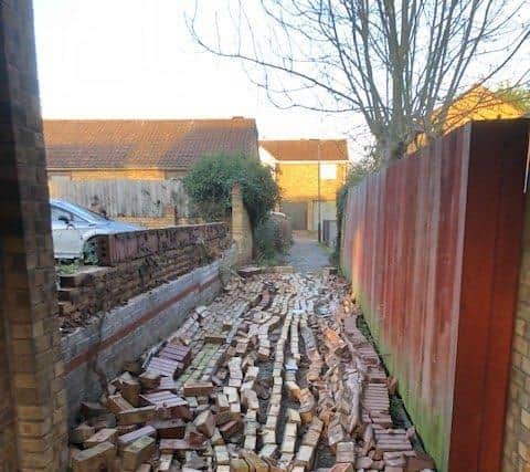 A wall was blown over in Linnet , Orton wistow. Pic: Dennis Osborne