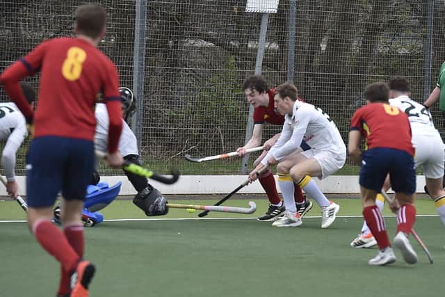 Action from City of Peterborough v Nottingham University (white). Photo: David Lowndes.