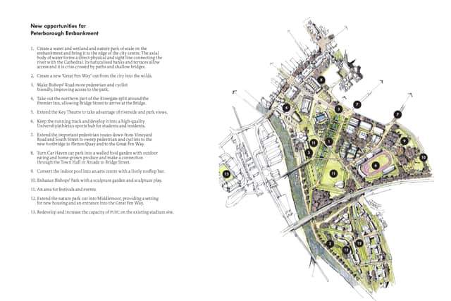 Detailed masterplan for the Embankment in Peterborough.