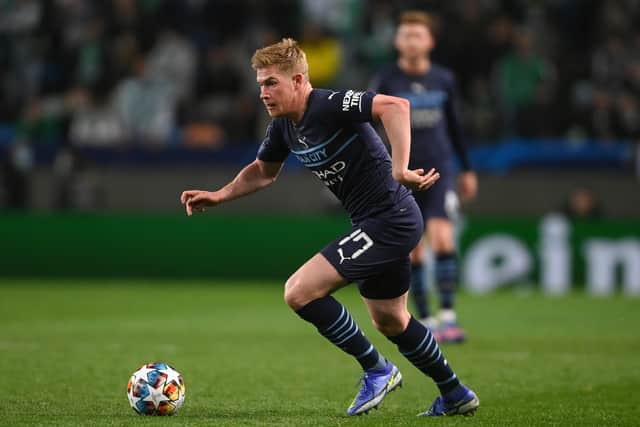 Kevin De Bruyne has the most international caps in the current Manchester City squad. Photo by Mike Hewitt/Getty Images.