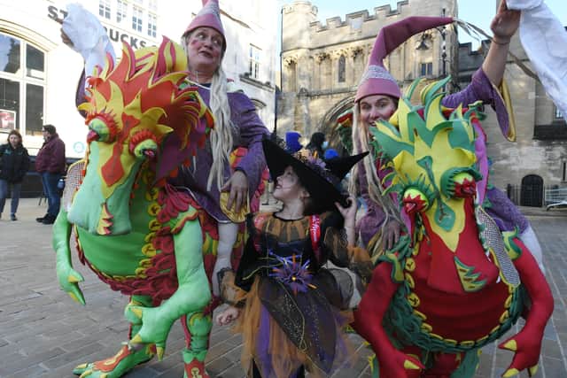 The Swank Street Theatre dragons in the city centre as part of the Unlocking Peterborough festival, part of the Peterborough Cultural Strategy,