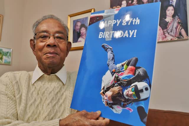 87-year-old Manik Biswas, who is doing a sky-dive for charity.