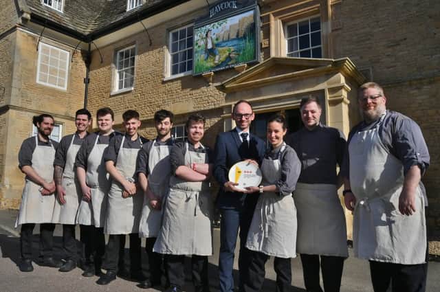 Lee Clarke (right) and his Prevost restaurant team at the Haycock Manor Hotel with their  Three Rosettes AA Award EMN-220225-162059009