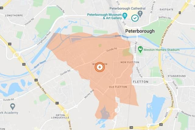 A map of the area in Woodston hit by the power cut.