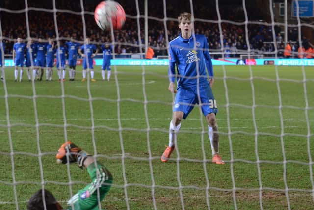 Posh midfielder Martin Samuelsen sees his penalty saved by West Brom goalkeeper Ben Foster in a 2016 shootout.