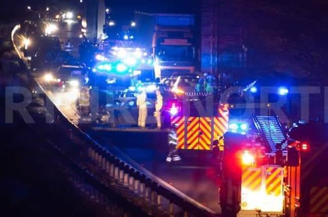 Emergency serevices at the scenes of last night's fatal crash on the A45 in which a Cambridgeshire man died. Photo: Aperturenorthampton.com