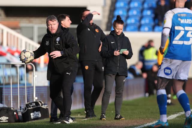Posh manager Grant McCann during the defeat by Hull on Saturday. Photo: Joe Dent/theposh.com.