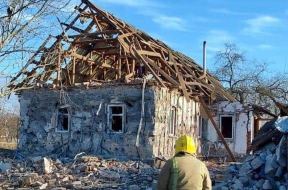 A home in Kienka village, Ukraine, where  a friend to John and Rosie Sandall  lives, which has been bombed