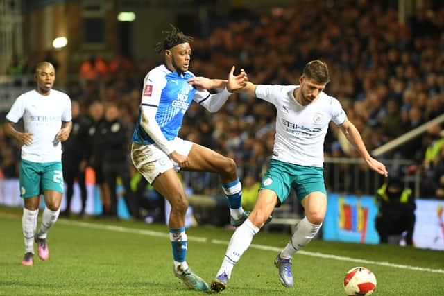 Ricky-Jade Jones in action for Posh against Manchester City. Photo: David Lowndes.