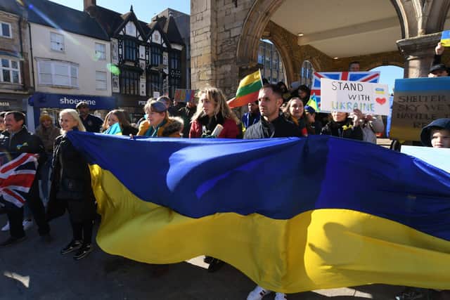 Ukranian gathering of support against the Russian invasion - at Cathedral Square. EMN-220227-132522009