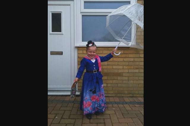 Sofia, aged 4, as Mary Poppins - ready to take off with the wind!
