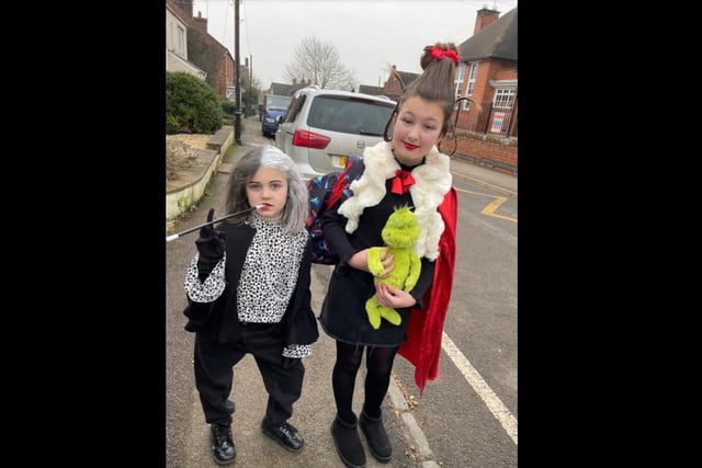Faith, aged 11, dressed as Cruella De Vil from 101 Dalmations and Amaya-Grace dressed as Cindy-Lou Who from Dr Seuss' The Grinch.