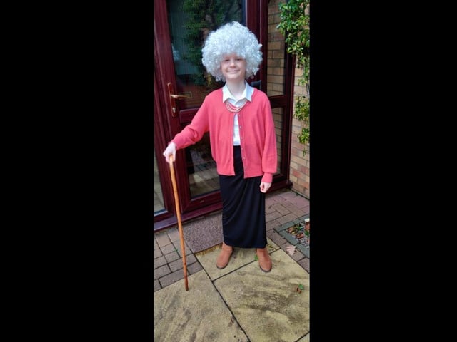 Finley, aged 9, dressed as Gangsta Granny, written by David Walliams.