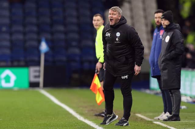Peterborough United manager Grant McCann shouts instructions from the touchline at Huddersfield. Photo: Joe Dent/theposh.com.