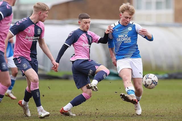 Joe Taylor in action for Posh under 23s.