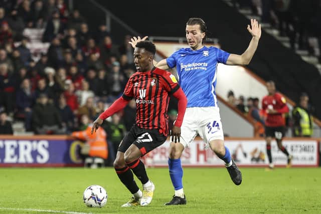 Siriki Dembele in action for Bournemouth against Birmingham City. Photo: AFC Bournemouth.