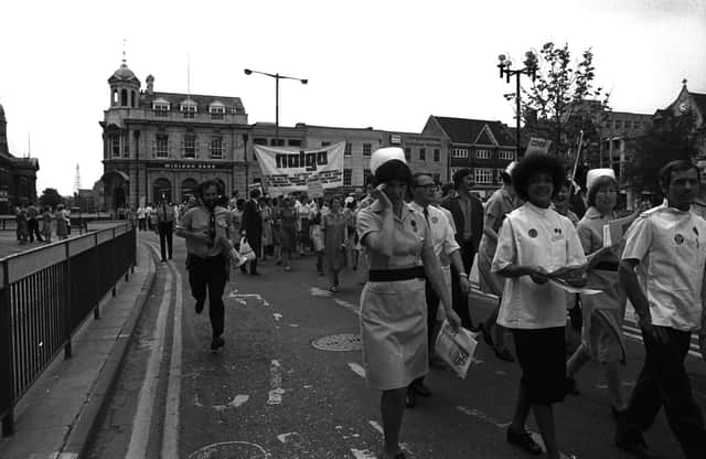 Chris Porsz took this picture of the NHS protest in Peterborough in 1982.