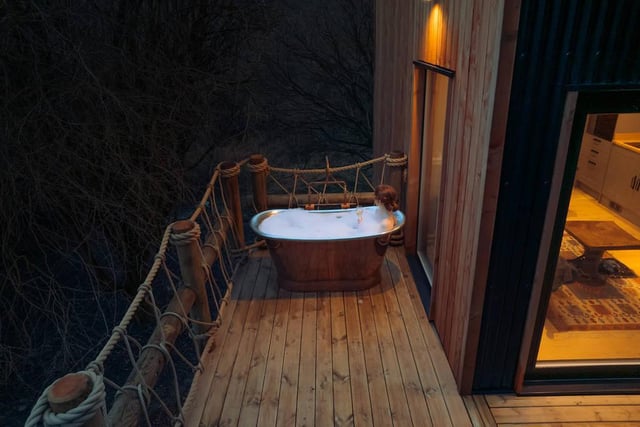 The outdoor copper bath allows guests to stargaze in the nude.
