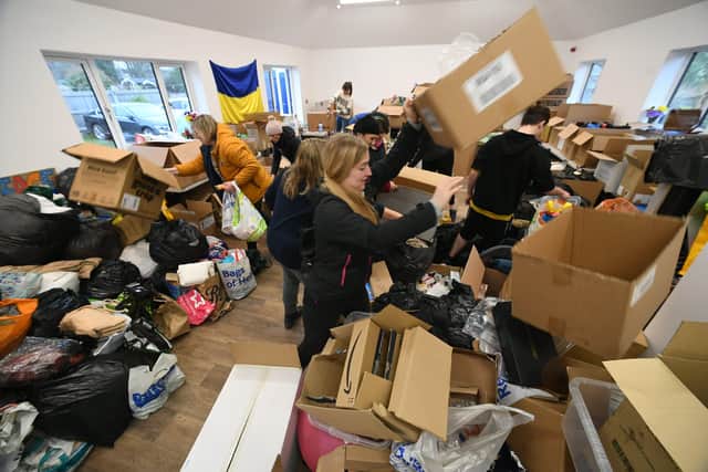 The Ukranian Appeal collection centre at the St Olga Ukranian Catholic Church at New Road. EMN-220403-174213009