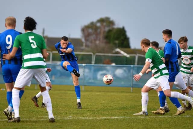 James Hill-Seekings hit a hat-trick for Whittlesey Athletic at Parson Drove. Photo: James Richardson.