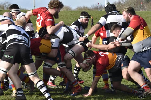 Borough's Miguel Alves has the ball during the game against Bedford Athletic. Photo: David Lowndes.