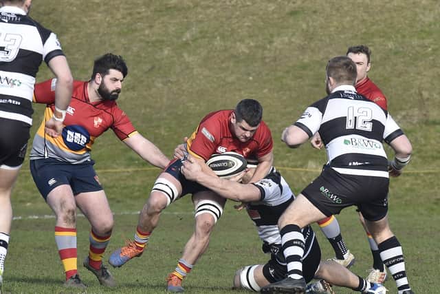 Borough's Dewi Pearce has the ball and is supported by LIam Dunne. Photo: David Lowndes.