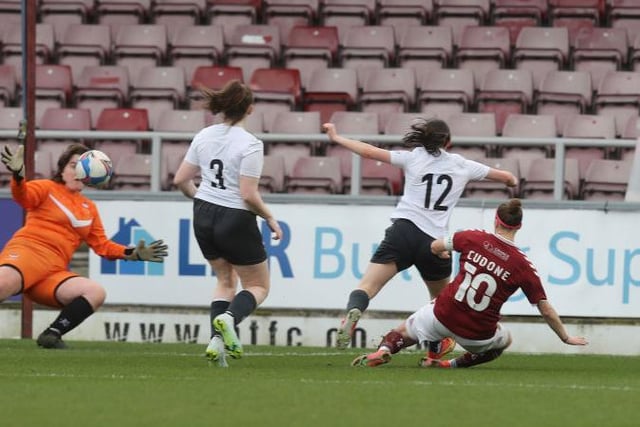 Leah Cudone scores for the Cobblers