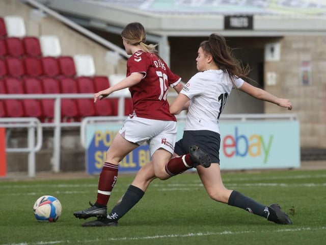 Alex Dicks is fouled in the area for a second-half penalty.