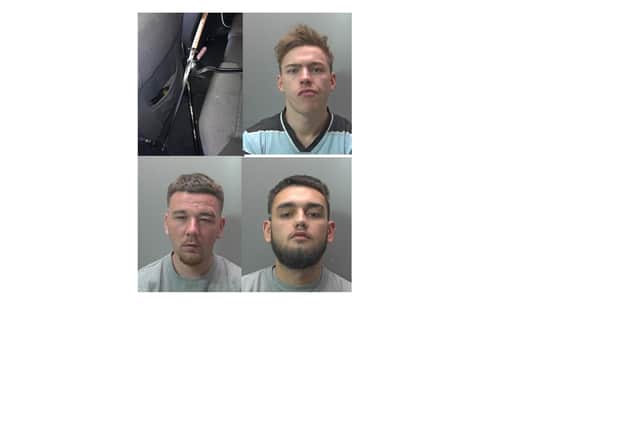 The sword used and Reuben Eyles (top right), Rees Mucklin (bottm left) and Nico Mifsud (bottom right)