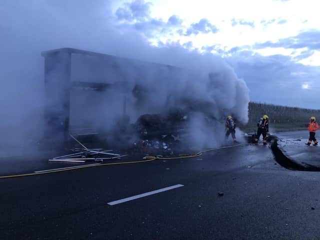 The lorry fire on the A14. Pictures: Cambridgeshire Fire & Rescue
