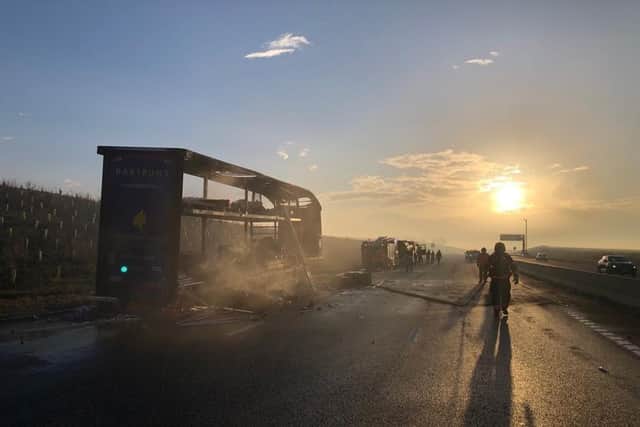 The lorry fire on the A14. Pictures: Cambridgeshire Fire & Rescue
