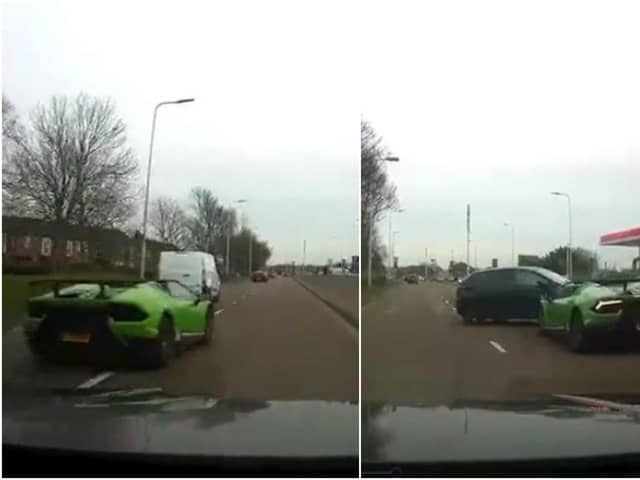 The Lamborghini in the moments before and after the crash