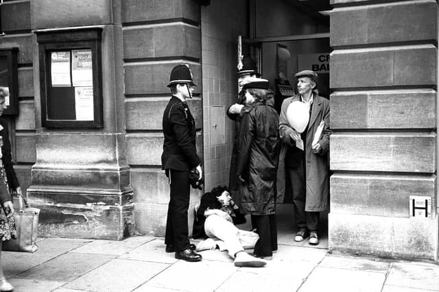 Dealing with an incident in Bridge Street was Leigh Kitchen (far left) and Patricia (Tricia) Last, who served as a PC with Cambridgeshire Constabulary for 30 years