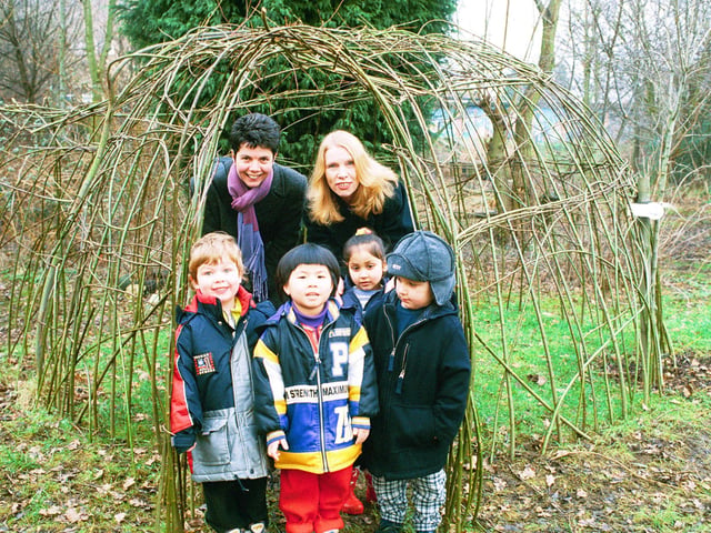 Then MP Helen Brinton visiting New Ark play centreand city farm
Clockwise from top centre : Helen Brinton, Anthea Cox, Sarah Harris (19), Simon Warren (14), Richard Garford (15).