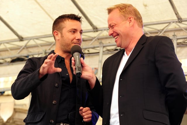 Celebrity Chef Gino d'Acampo on stage with BBC Radio Cambridgeshire presenter Paul Stainton at the Peterborough Italian Festival ENGEMN00120120918145502