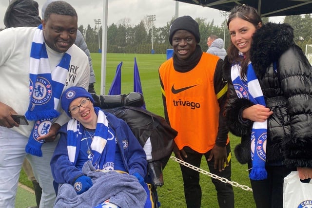 Lauren loved meeting N'Golo Kante with nurse, Farland Badza and carer Megan Taylor
