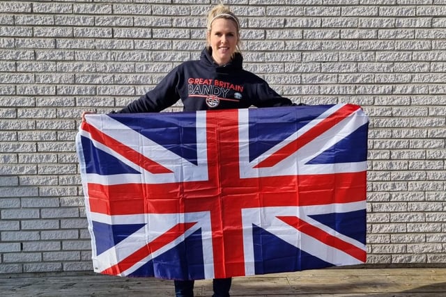 Peterborough's Clare Ledbury flying the GB flag.