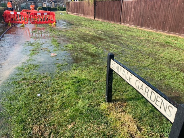 Water has flooded the walkway in Beauvale Gardens.