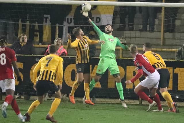 Goalkeeper Peter Crook in action for Boston United.